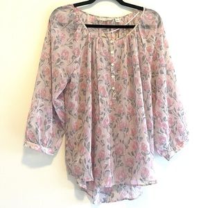 LC Lauren Conrad Pastel Floral Sheer Blouse - Size L